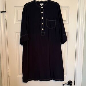 J. Jill Navy Button Down Dress with White Accents